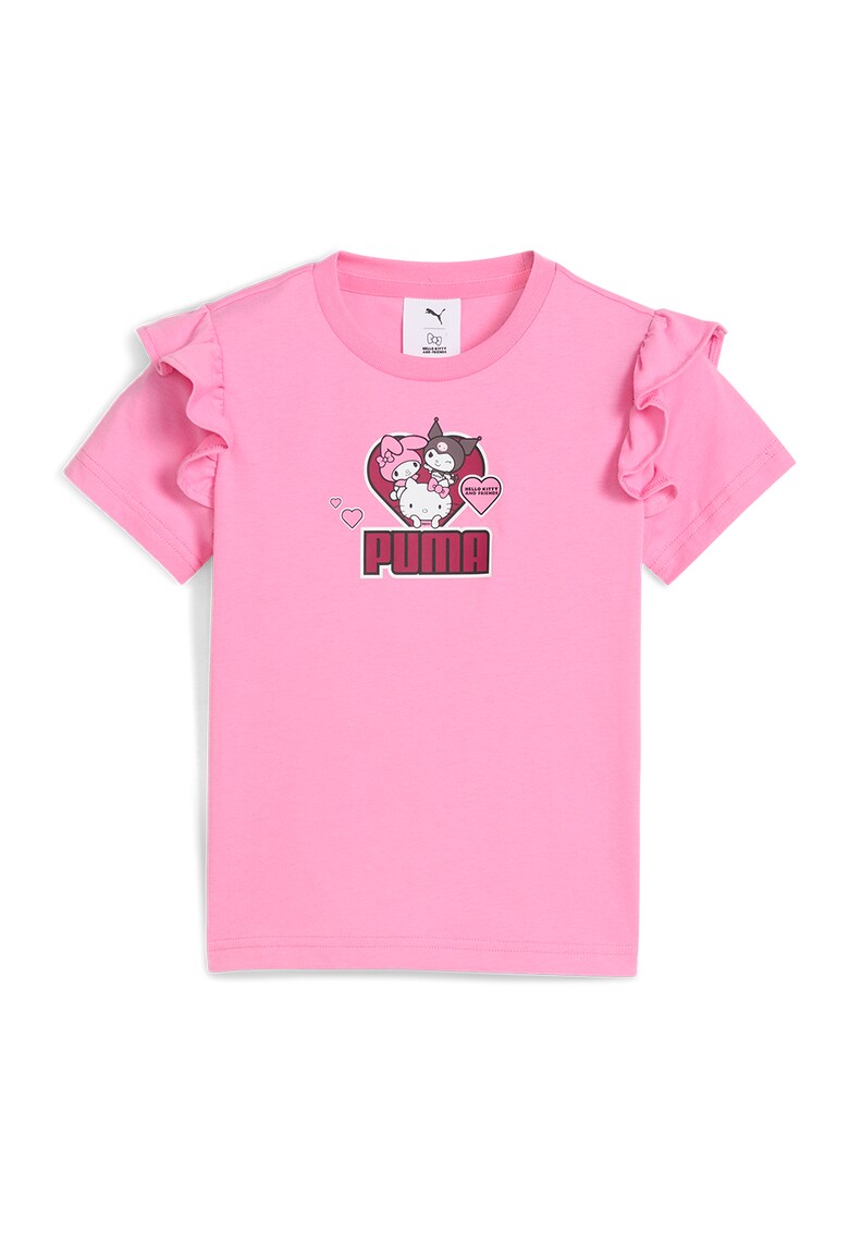 Tricou din bumbac cu volane si imprimeu