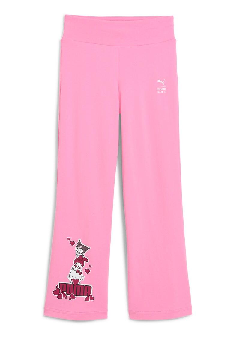 Pantaloni cu croiala ampla si imprimeu Hello Kitty - Alb/Roz zmeuriu/Roz pastel