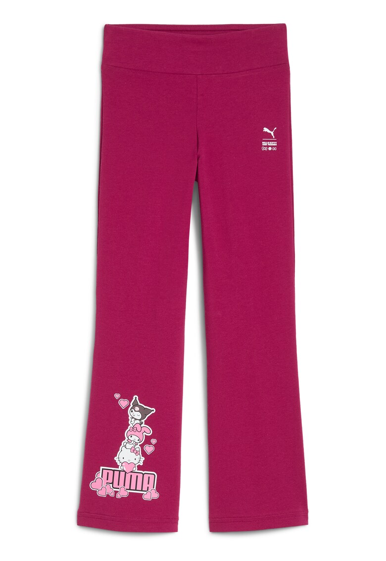 Pantaloni cu croiala ampla si imprimeu Hello Kitty - Roz zmeuriu/Roz pastel/Alb murdar