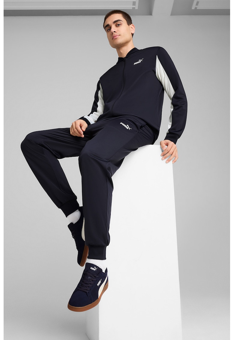 Trening cu logo si fermoar Poly - Alb optic/Bleumarin