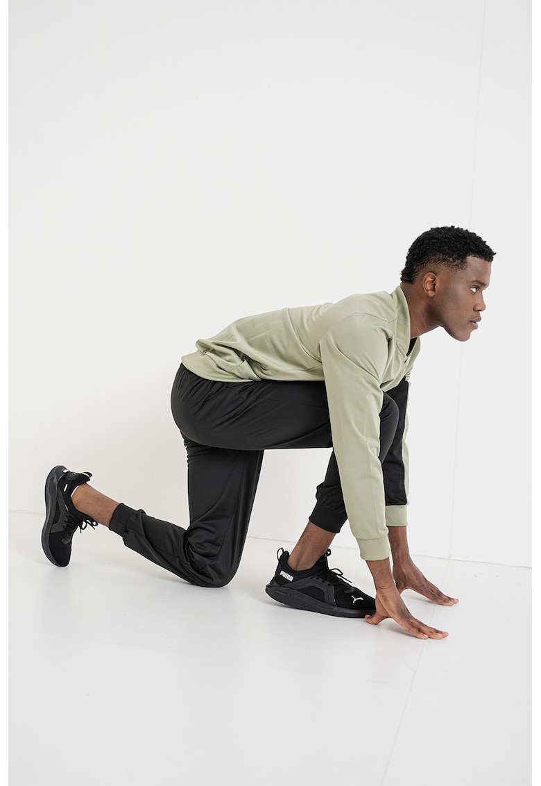 Trening cu logo si fermoar Poly - Negru/Verde pal