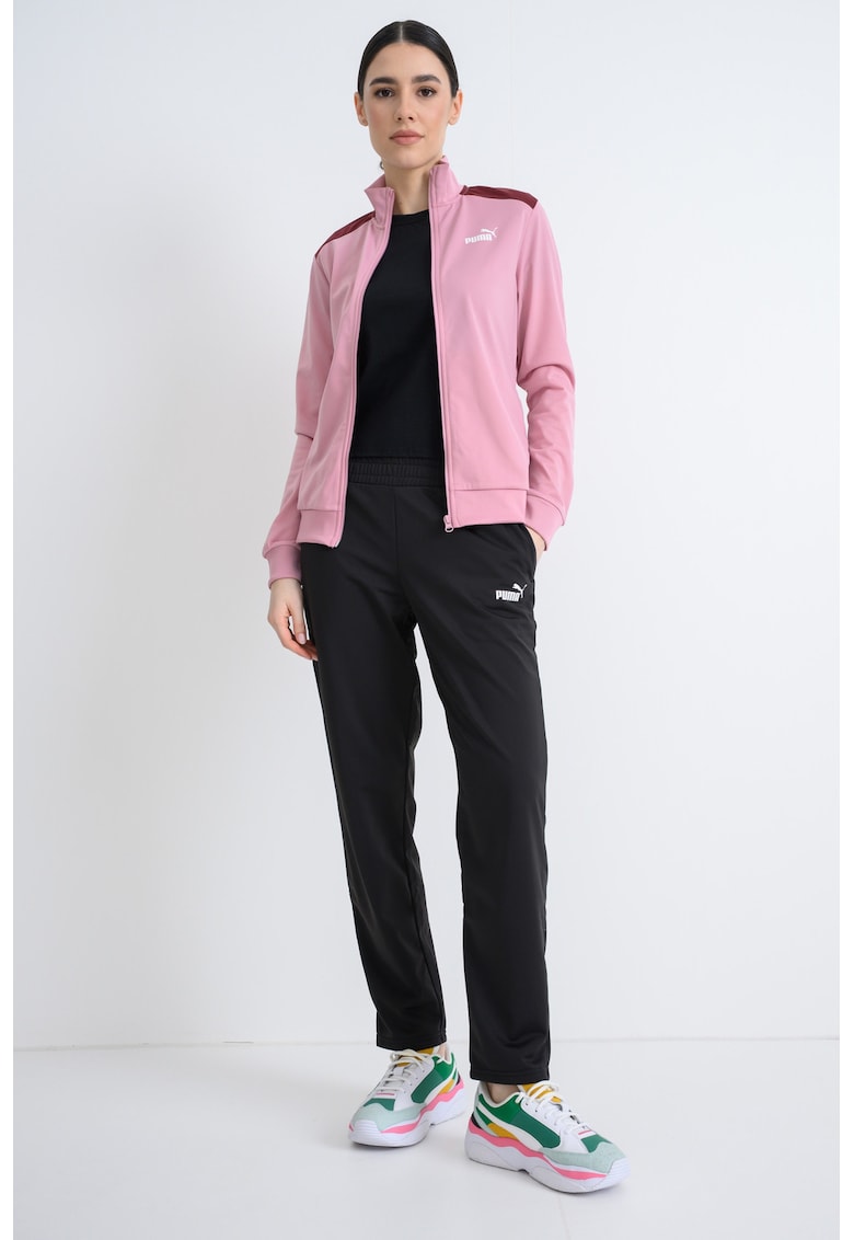 Trening cu fermoar si detalii logo - Negru/Roz pastel