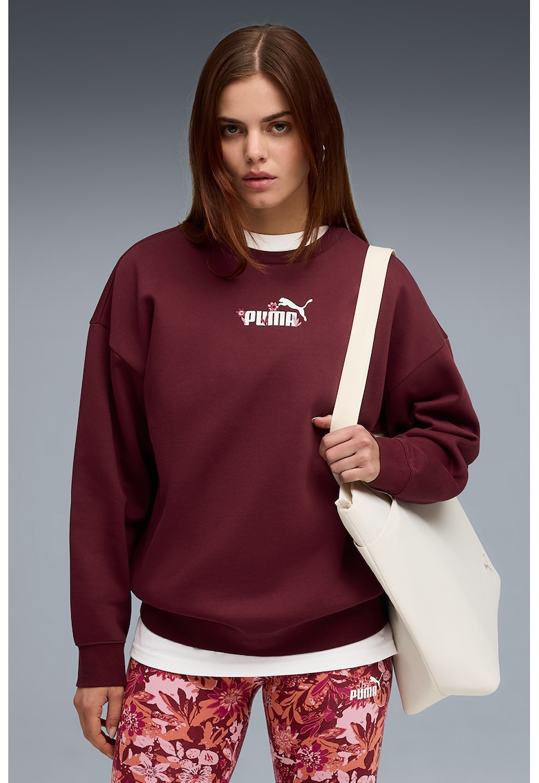 Bluza de trening cu imprimeu floral si decolteu la baza gatului