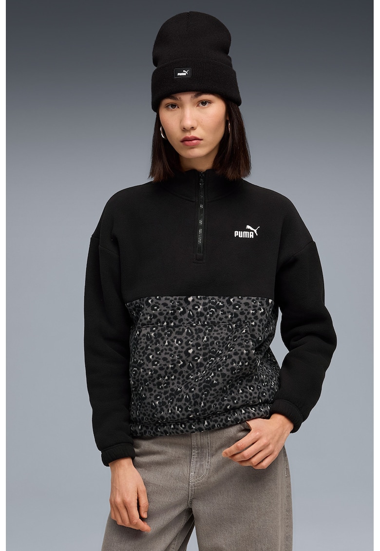 Bluza de trening cu fenta cu fermoar si model animal print Essentials