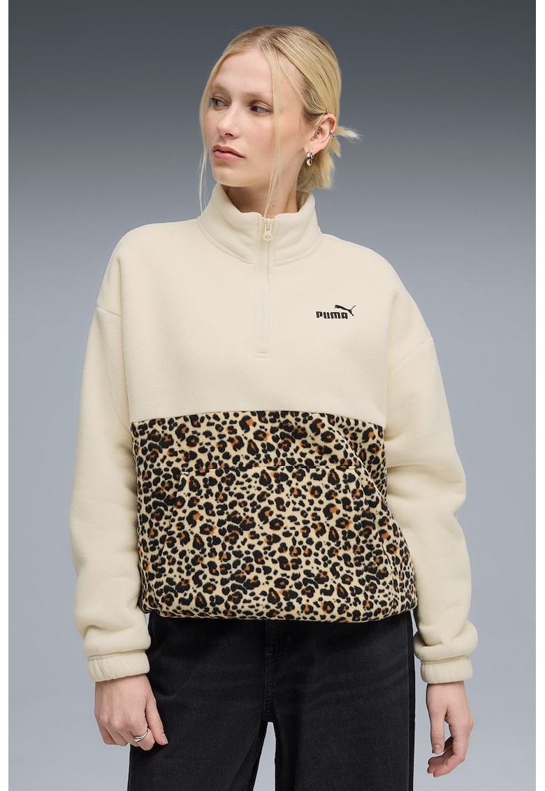 Bluza de trening cu fenta cu fermoar si model animal print Essentials