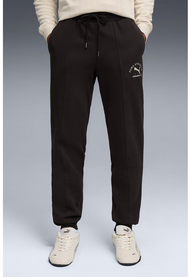 Pantaloni de trening din amestec de bumbac cu buzunare laterale - Negru