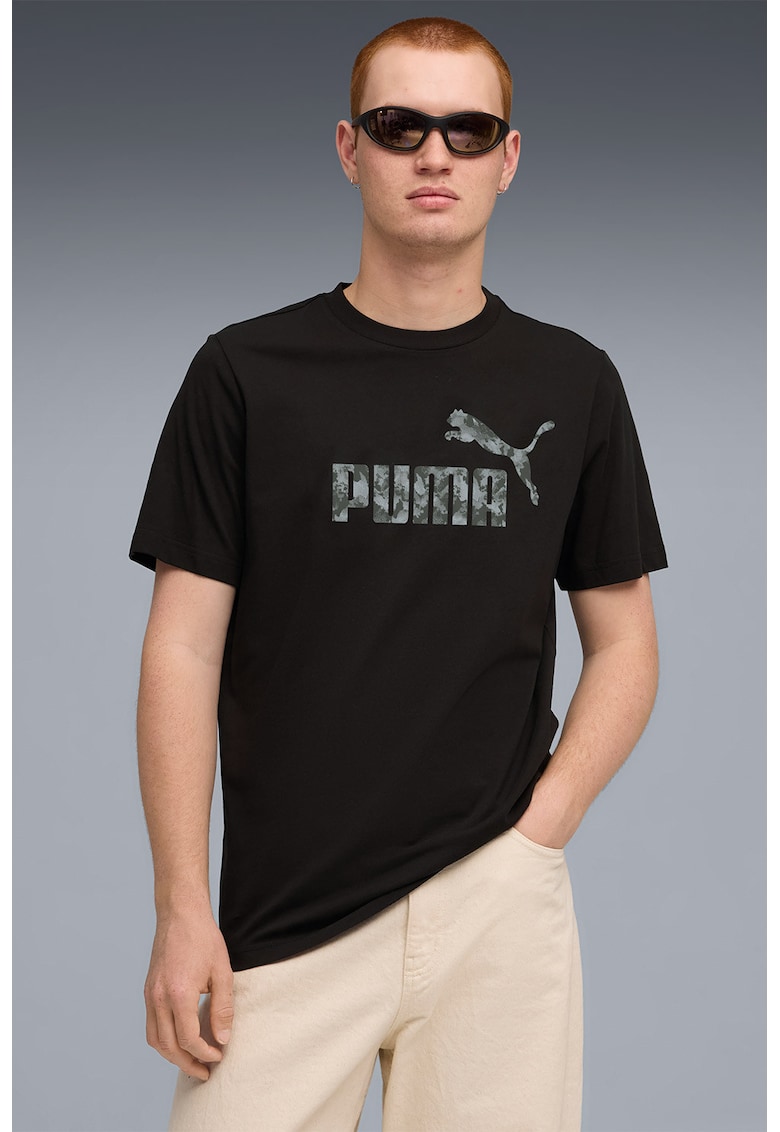 Tricou cu logo si decolteu la baza gatului ESS - Negru