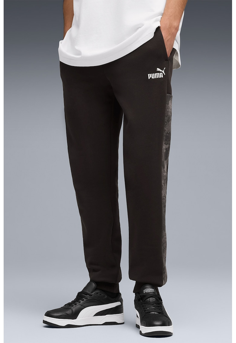 Pantaloni de trening din amestec de bumbac cu buzunare laterale - Negru