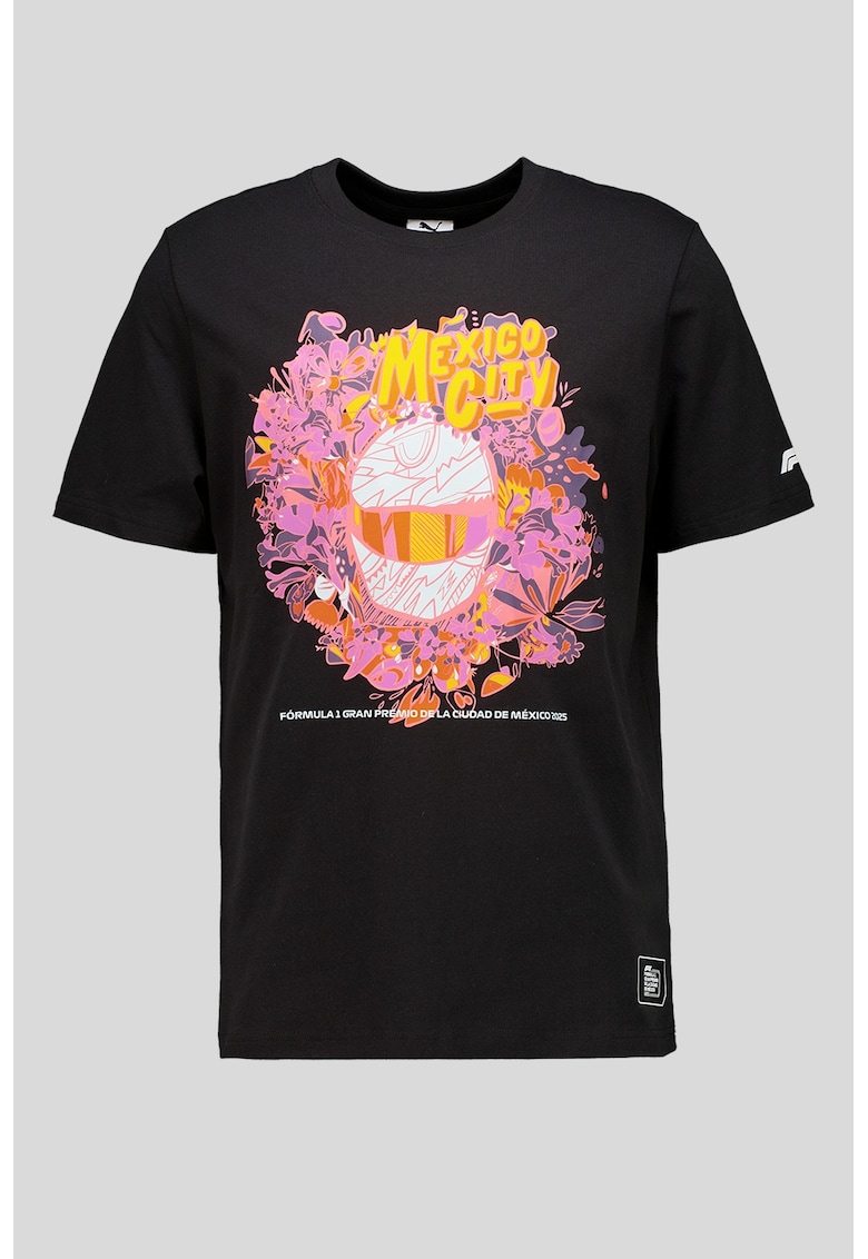 Tricou din bumbac cu imprimeu - Negru/Portocaliu/Lila