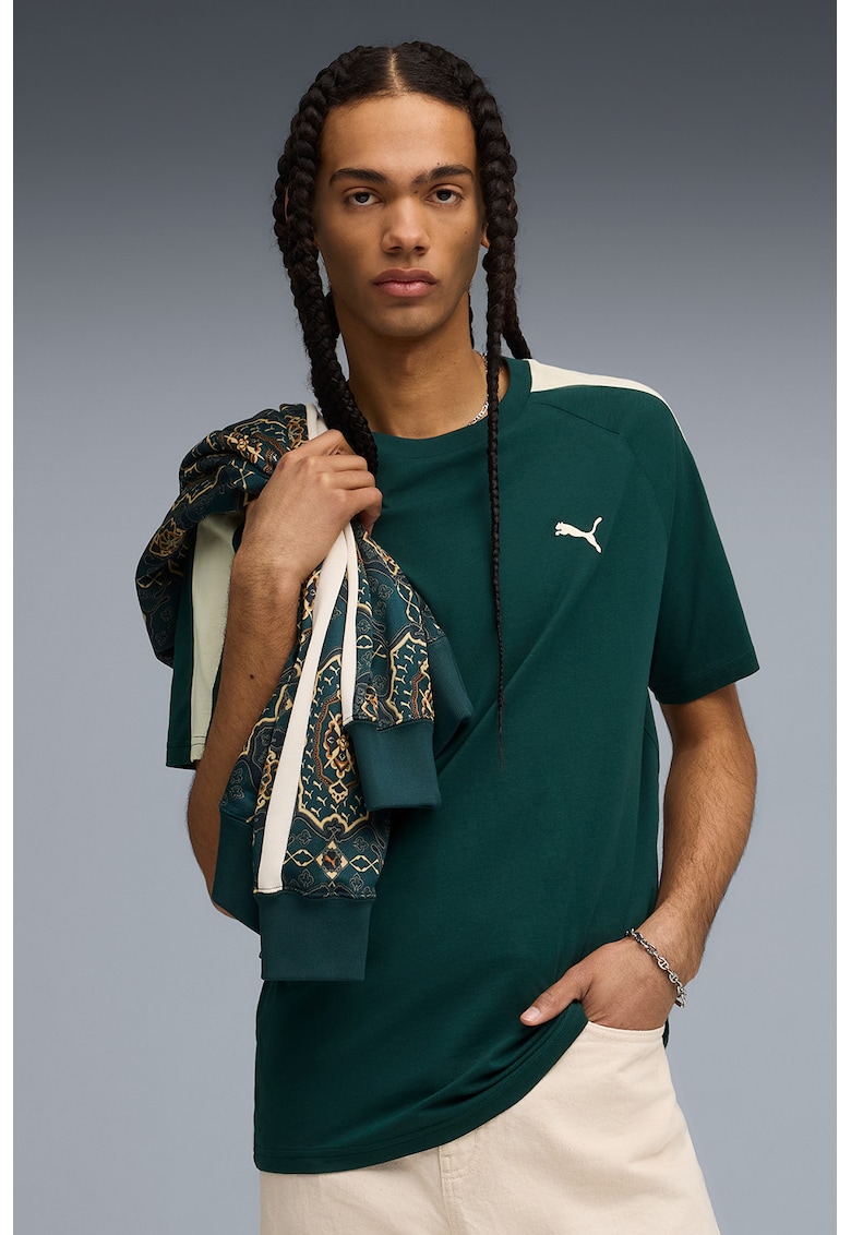 Tricou regular fit cu logo Terrain-Alpine - Verde englez/Crem