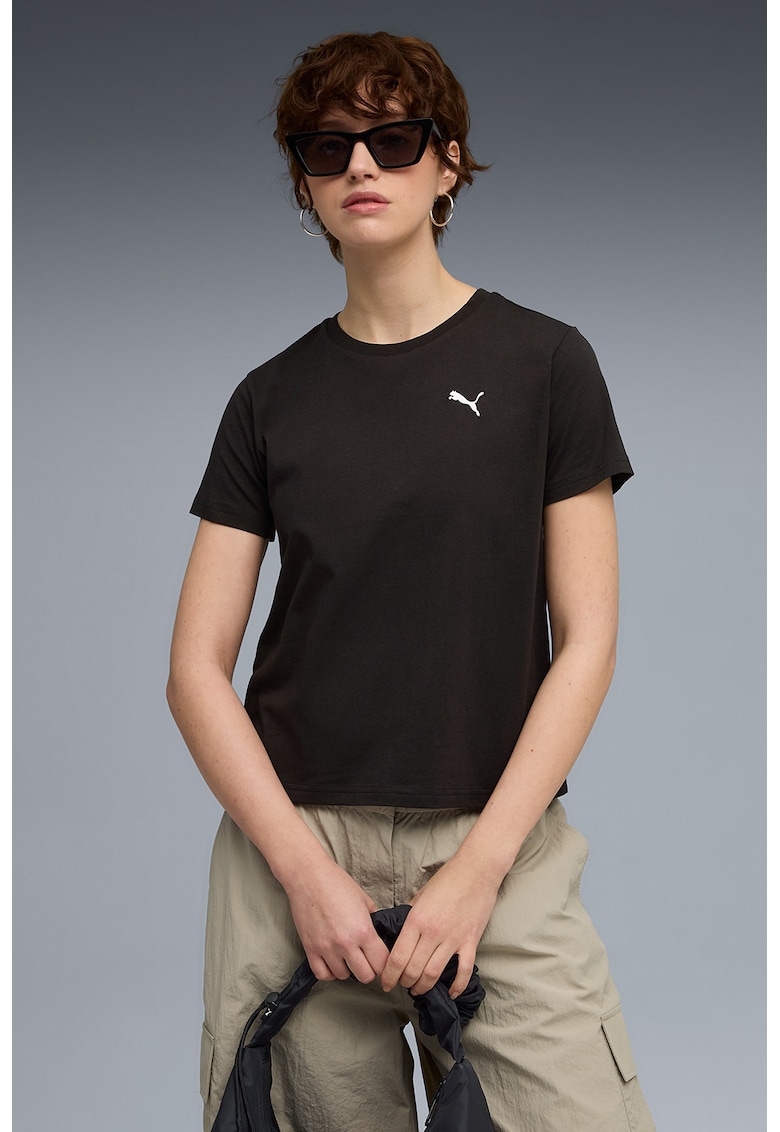 Tricou cu logo si decolteu la baza gatului - Negru