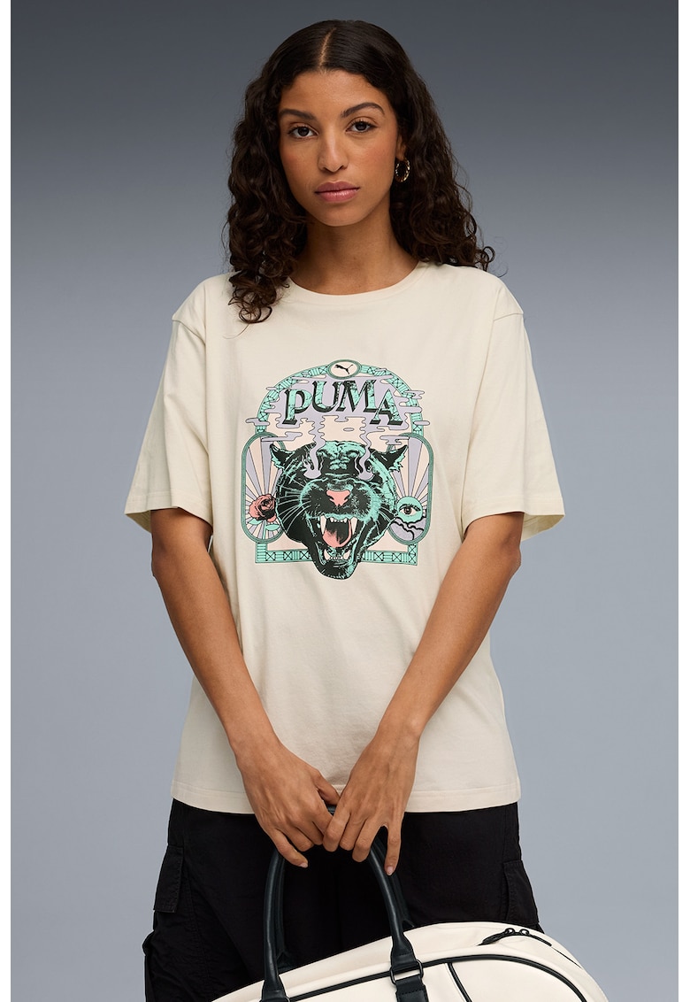 Tricou lejer cu imprimeu grafic - Albastru aquamarin/Bej deschis