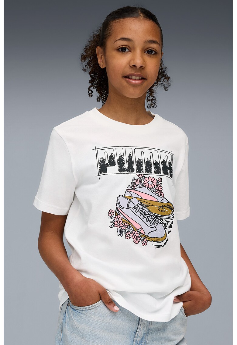 Tricou cu logo si imprimeu grafic - Alb/Gri deschis/Roz