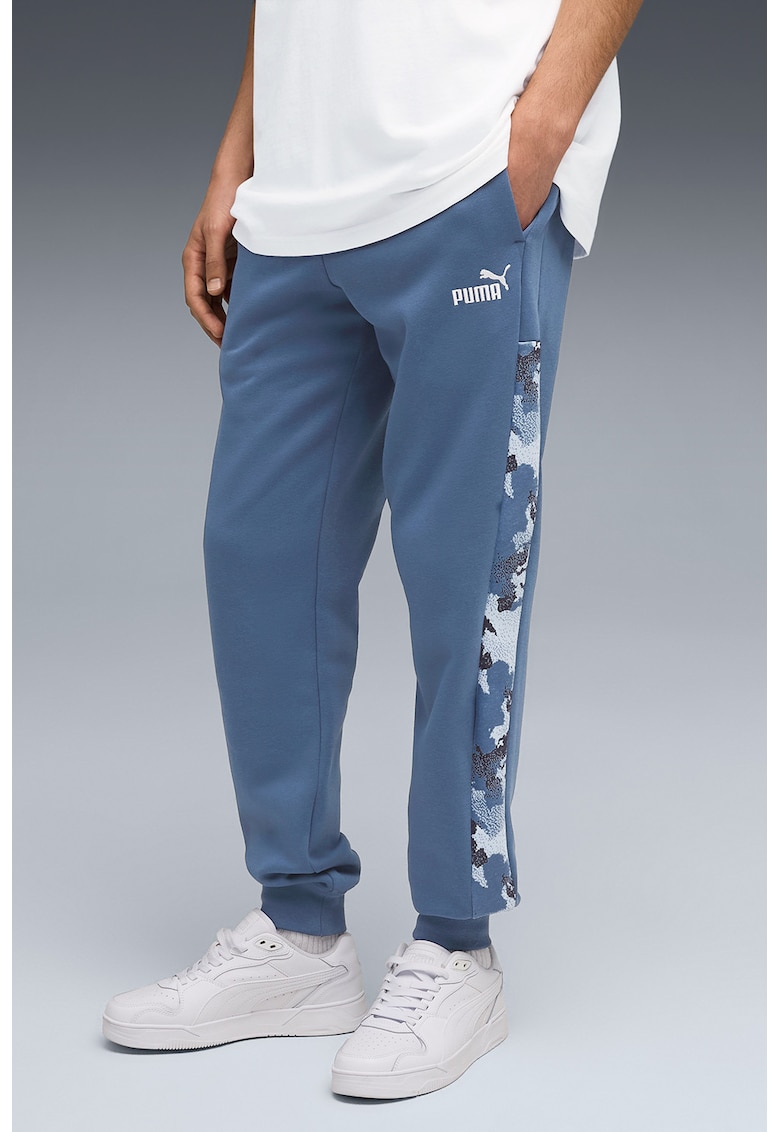 Pantaloni de trening din amestec de bumbac cu buzunare laterale - Albastru prafuit/Gri antracit