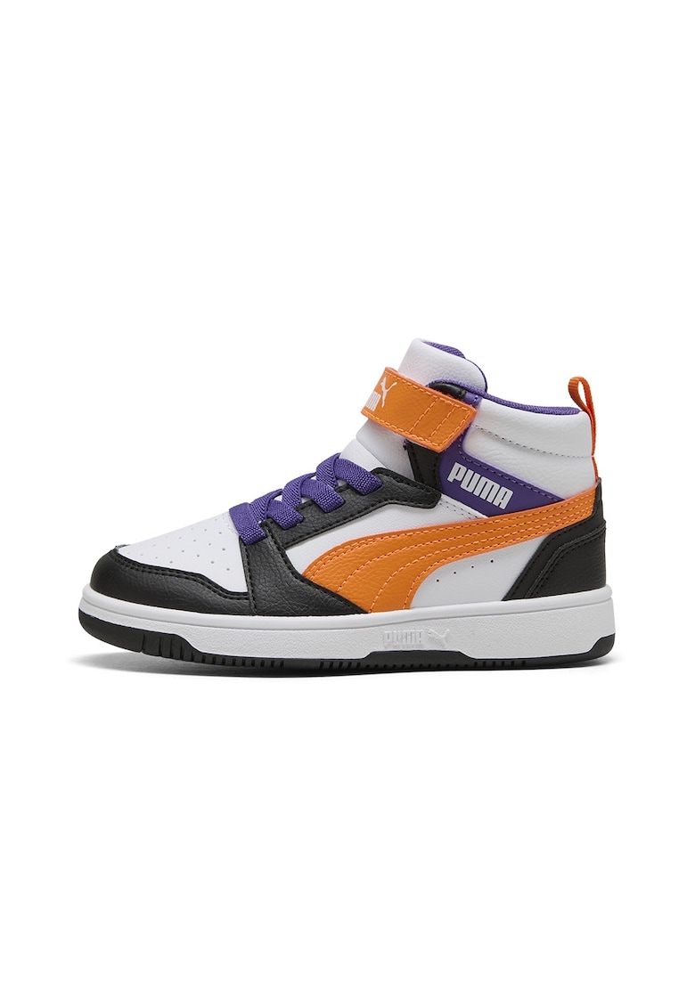Pantofi sport mid-cut cu velcro Rebound V6 - Alb/Portocaliu mandarina/Albastru indigo