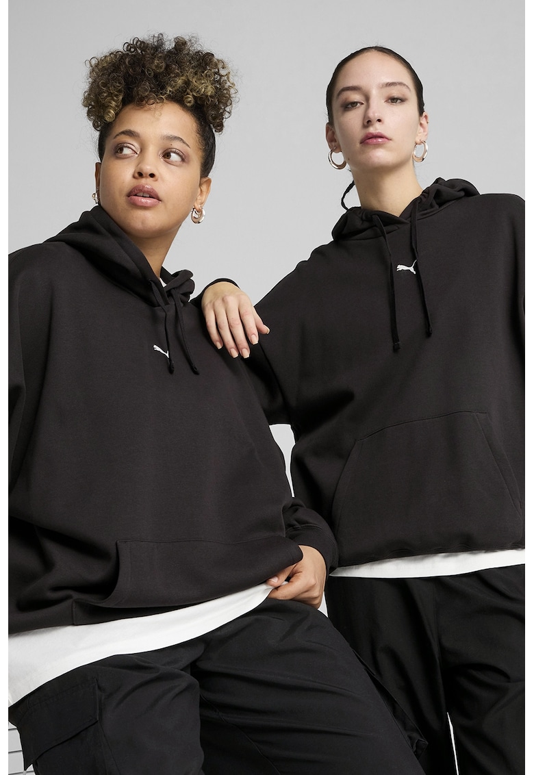 Hanorac supradimensionat cu buzunar kangaroo si snur