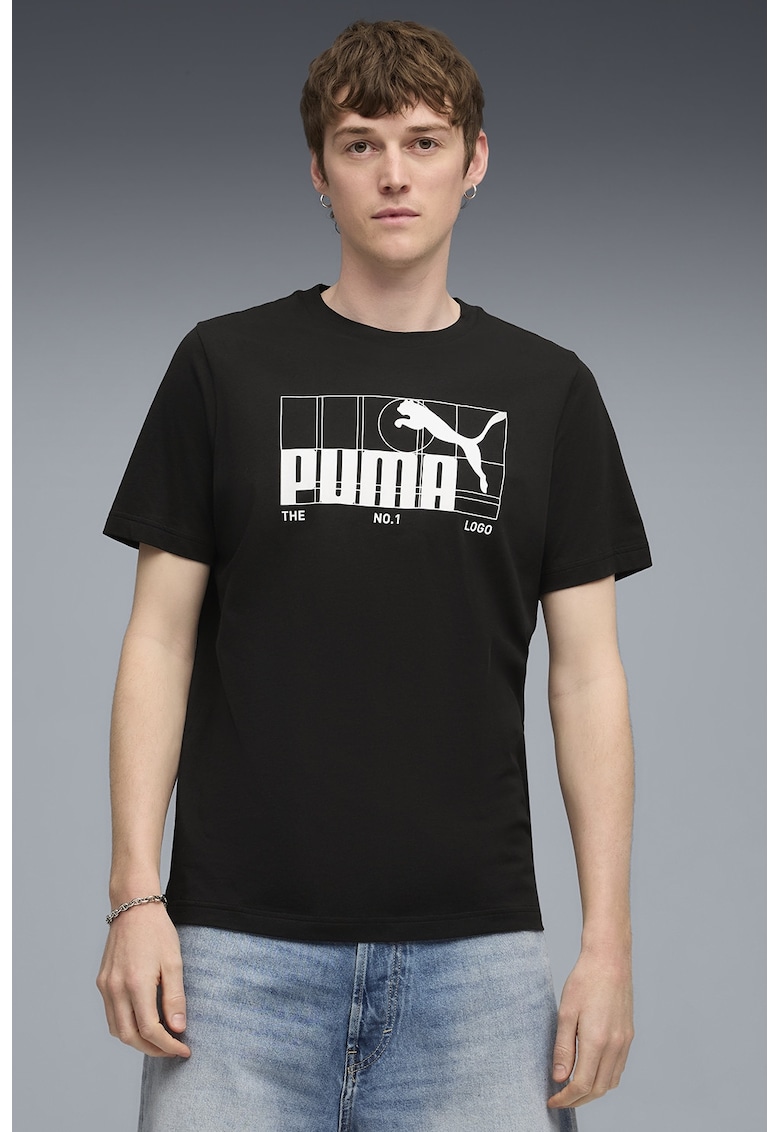 Tricou din amestec de bumbac cu imprimeu logo - Alb/Negru