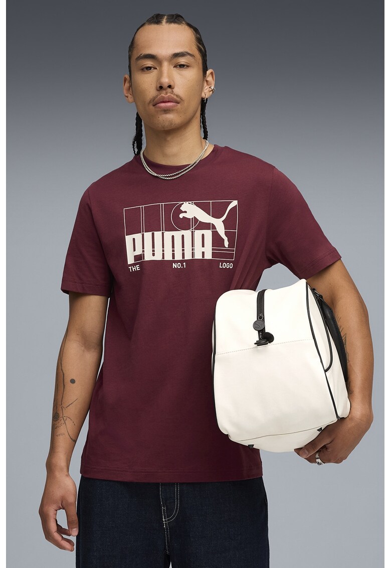 Tricou din amestec de bumbac cu imprimeu logo - Alb/Visiniu