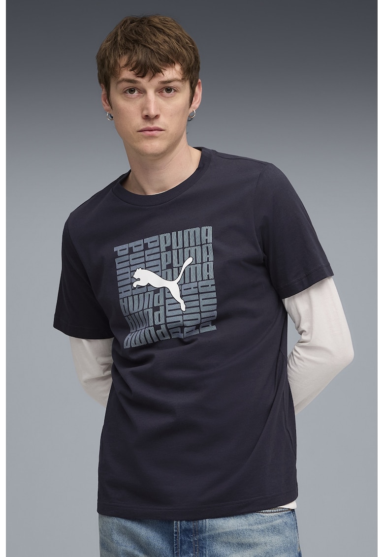 Tricou regular-fit cu imprimeu logo - Alb/Bleumarin
