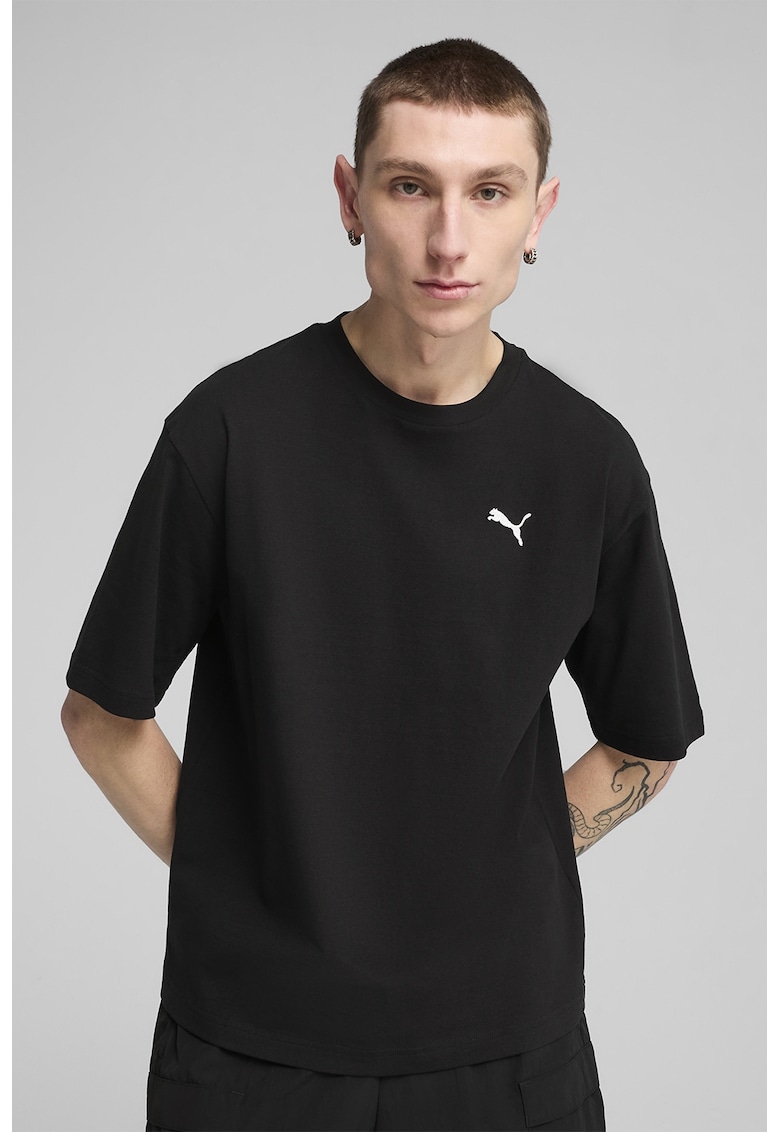 Tricou de bumbac cu decolteu la baza gatului