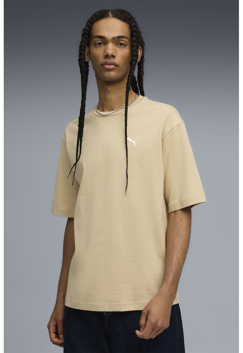 Tricou de bumbac cu decolteu la baza gatului - Bej