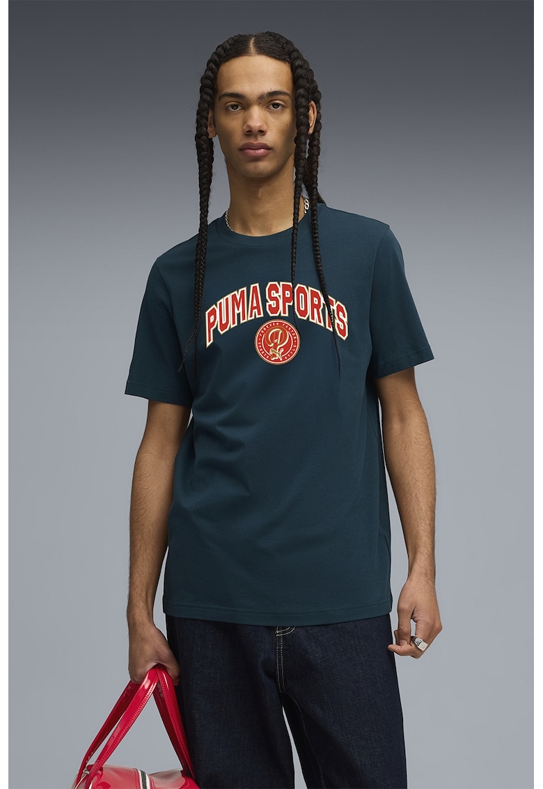 Tricou cu decolteu la baza gatului si imprimeu text - Verde englez