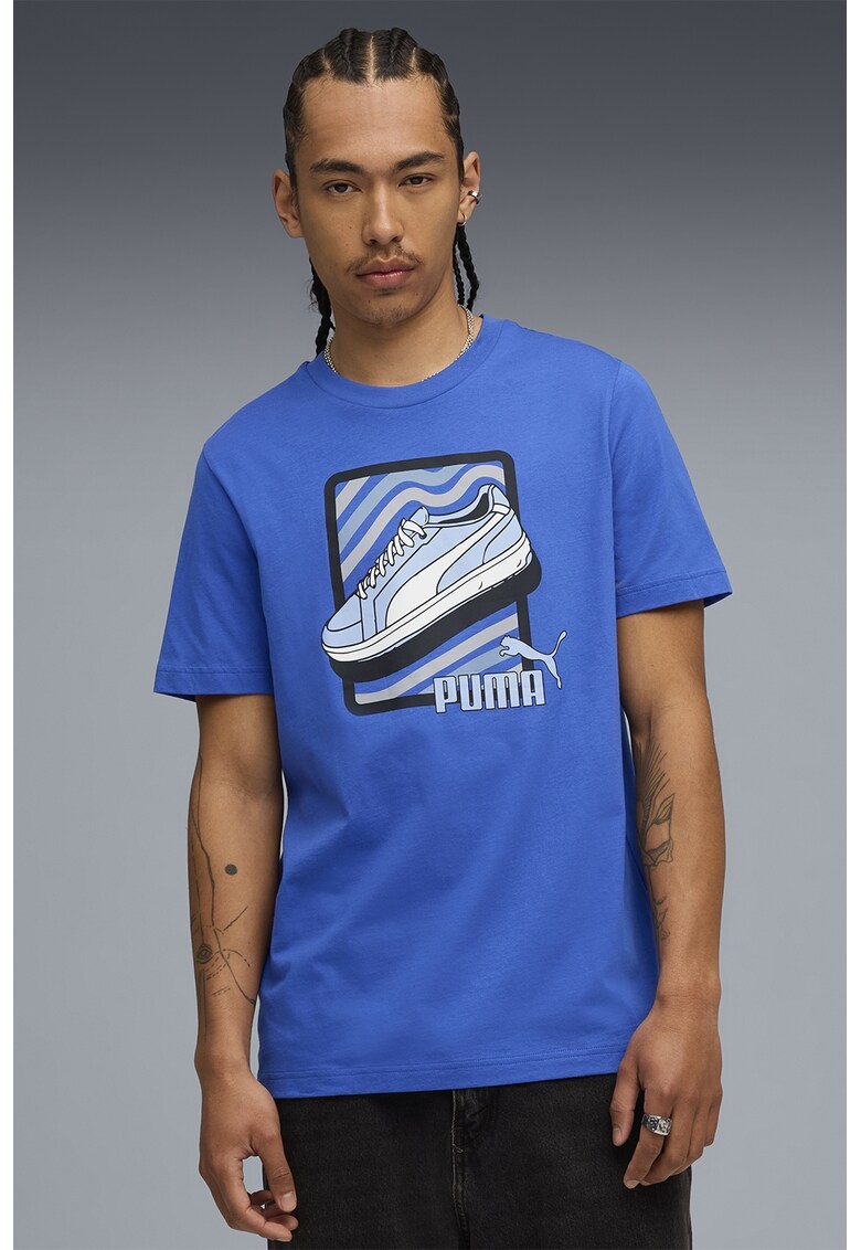 Tricou de bumbac cu imprimeu grafic - Albastru pastel