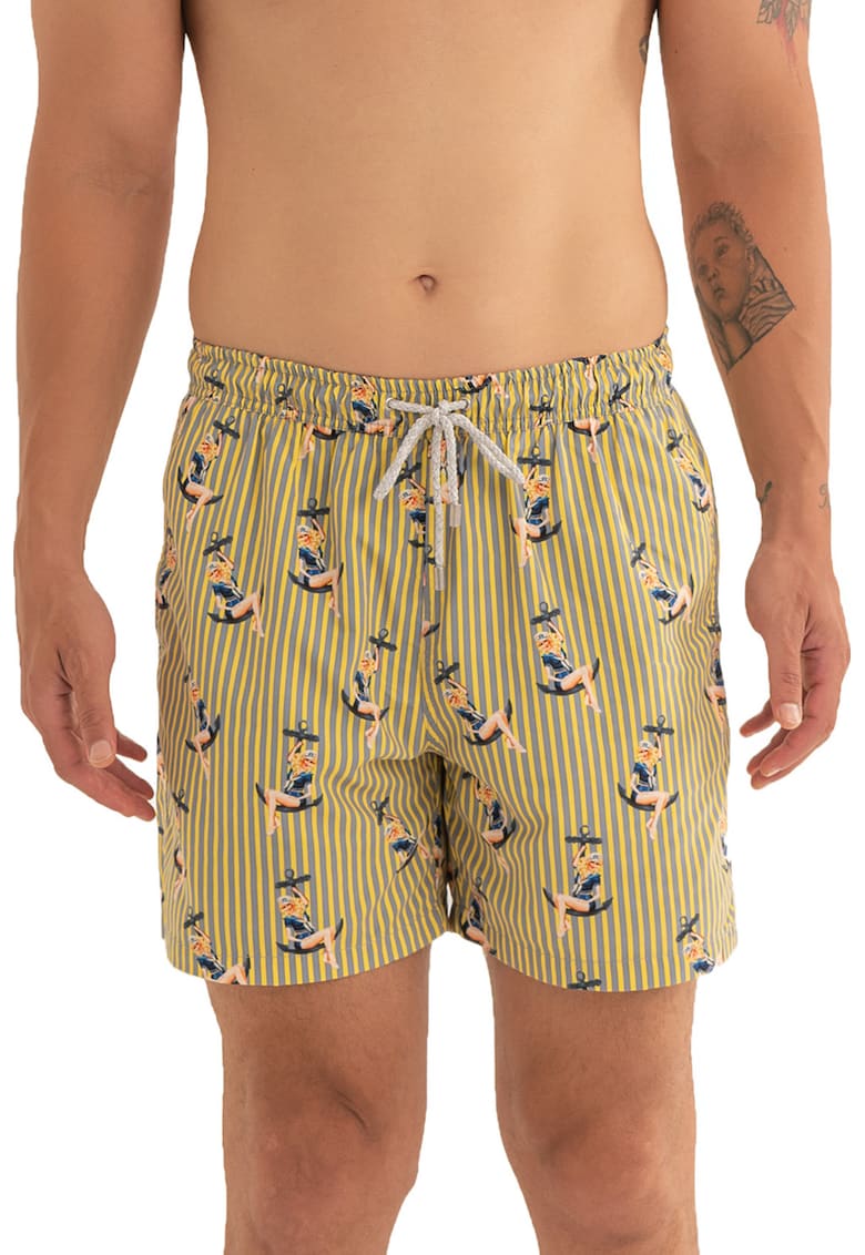 Pantaloni scurti de baie cu model si snur