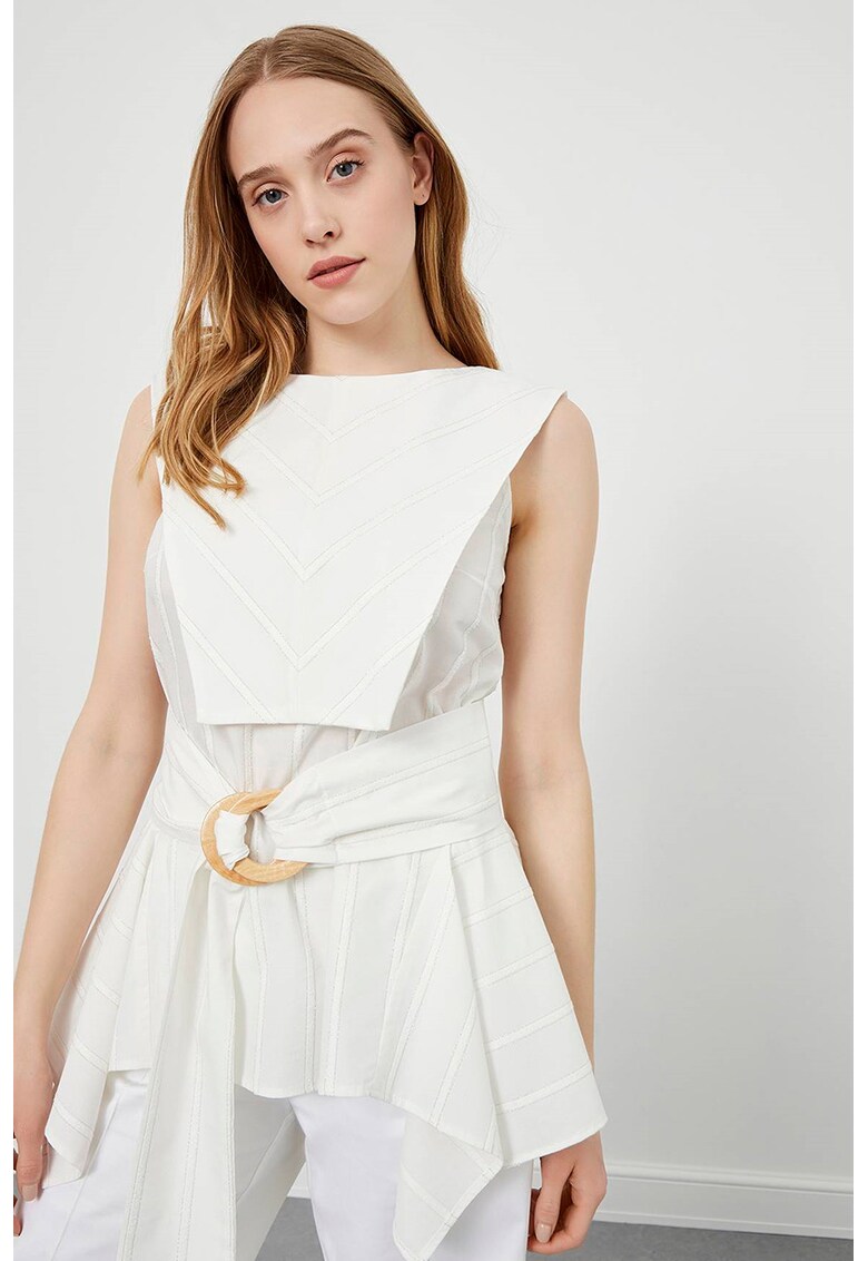 Top asimetric cu garnituri suprapuse - Alb optic