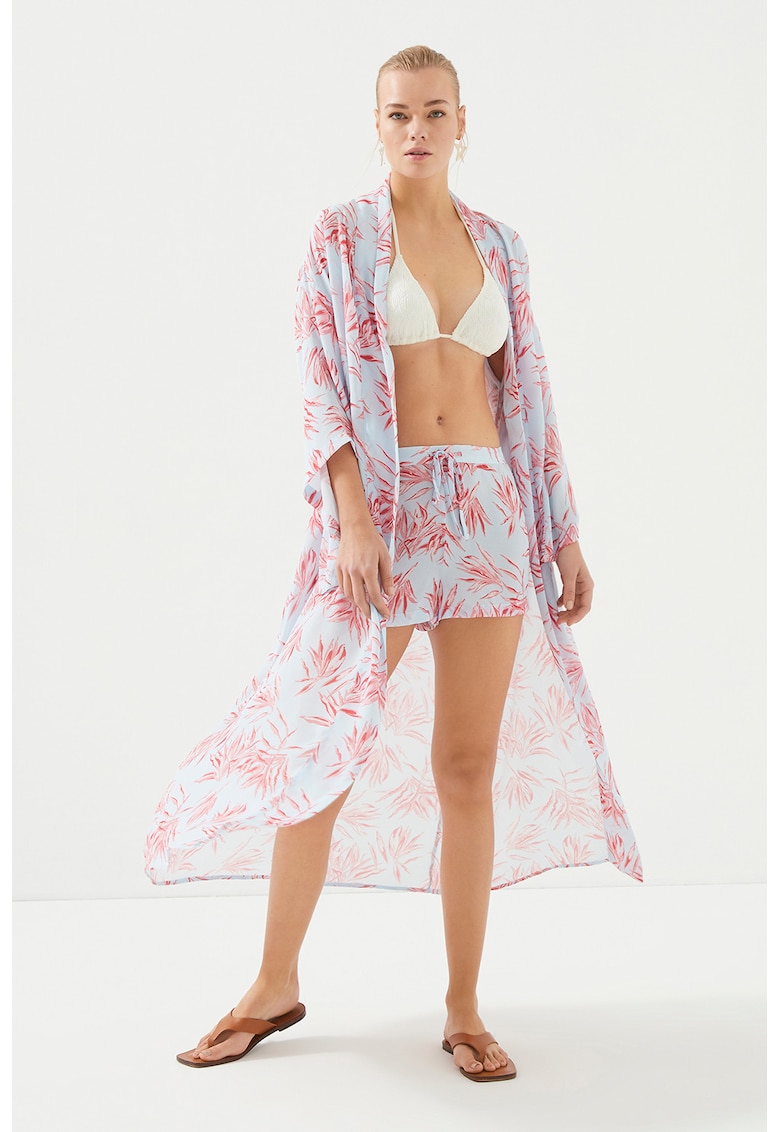 Pantaloni scurti de plaja cu snur si model floral