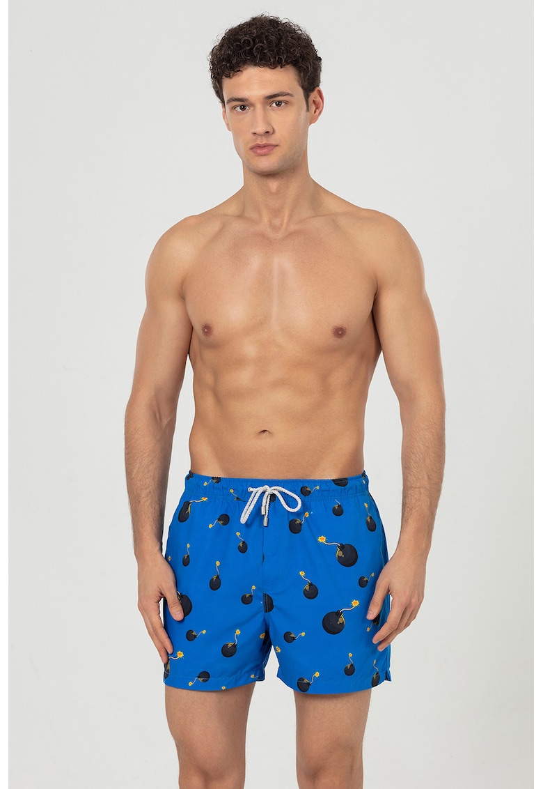 Pantaloni scurti de baie cu buzunare si model