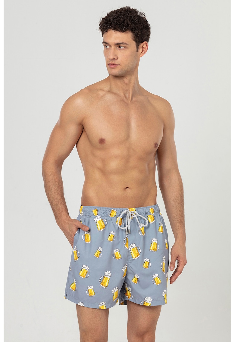 Pantaloni scurti de baie cu buzunare si model