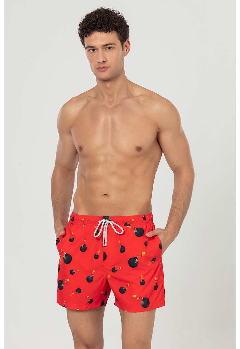 Pantaloni scurti de baie cu buzunare si model