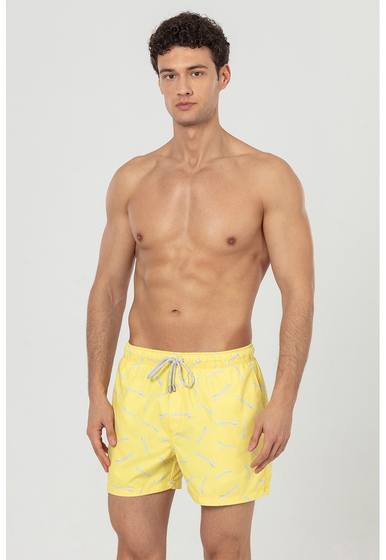 Pantaloni scurti de baie cu buzunare si model