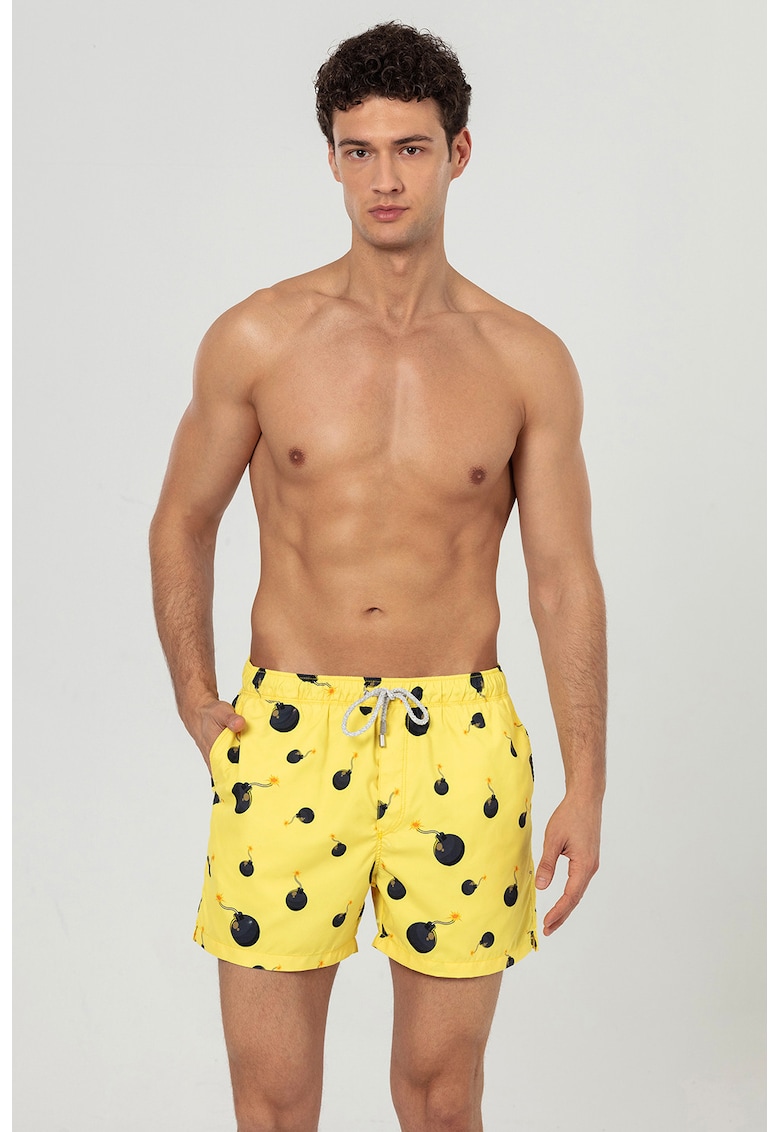 Pantaloni scurti de baie cu buzunare si model