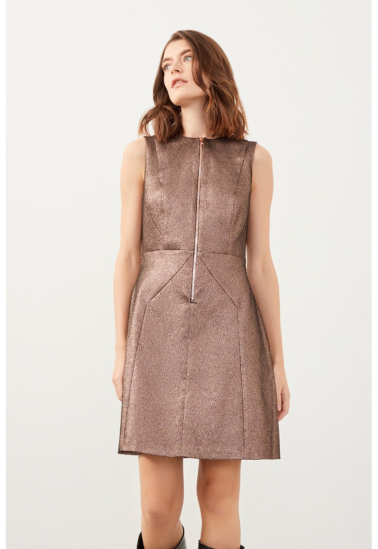 Rochie cu croiala in A si aspect metalizat - Maro taupe