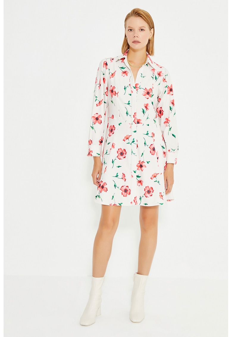 Rochie evazata cu imprimeu - Verde pal/Rosu deschis/Alb murdar