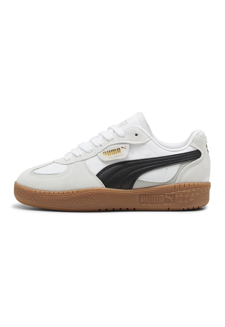 Puma Pantofi sport Palermo de piele si piele intoarsa - Alb/Gri deschis