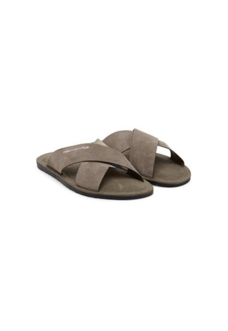 Slapi barbati KL70214 - Piele naturala - Gri - Gri