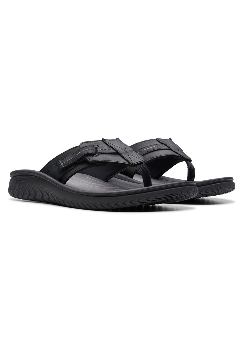 Papuci flip-flop barbati 26176988 - Piele naturala - Negru - Negru