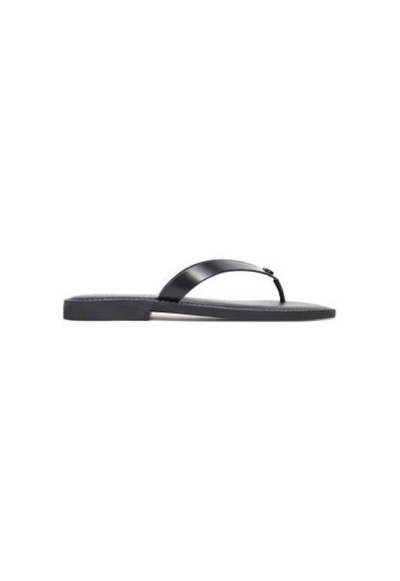 Papuci flip-flop dama  CZ379 - Piele naturala - Negru