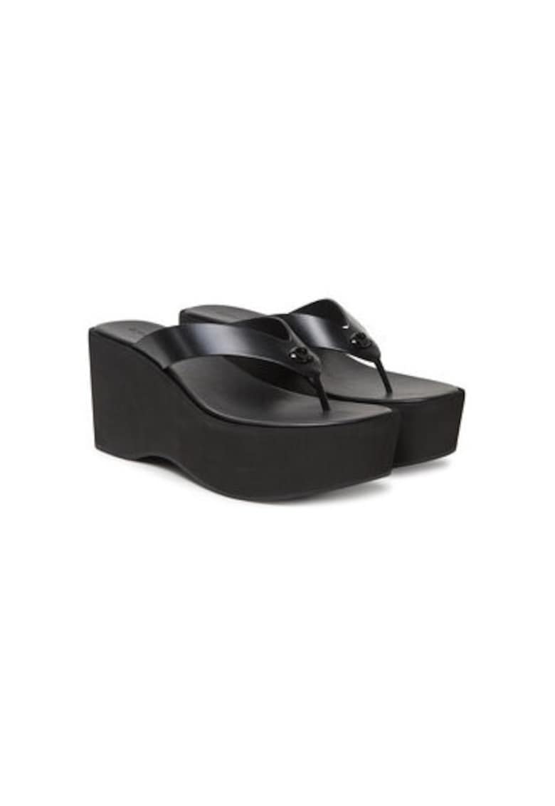 Papuci flip-flop dama  CAR60 - Piele naturala - Negru