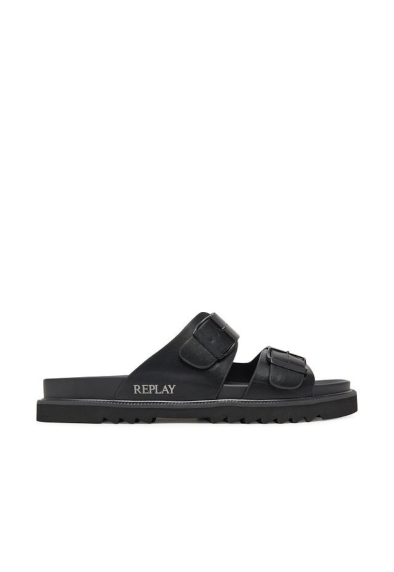 Slapi barbati GMF5Z .000.C0001S - Piele ecologica - Negru - Negru