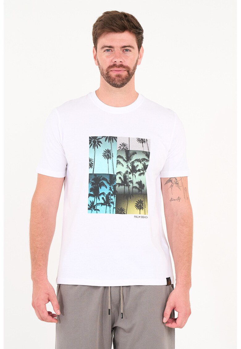 Tricou de bumbac cu imprimeu tropical - Alb