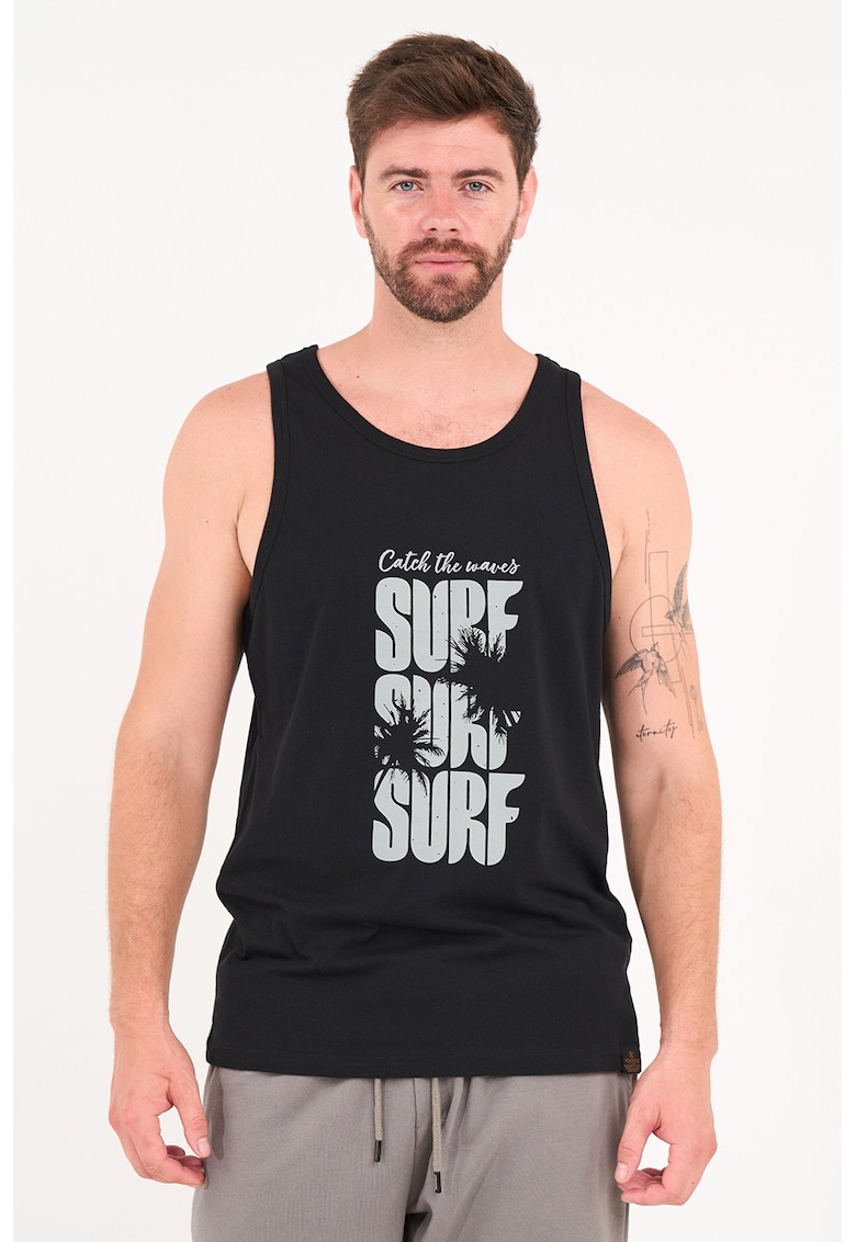 Top cu imprimeu text - Negru