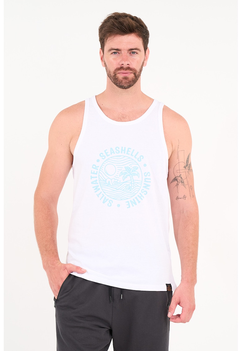 Top cu decolteu rotund si imprimeu text