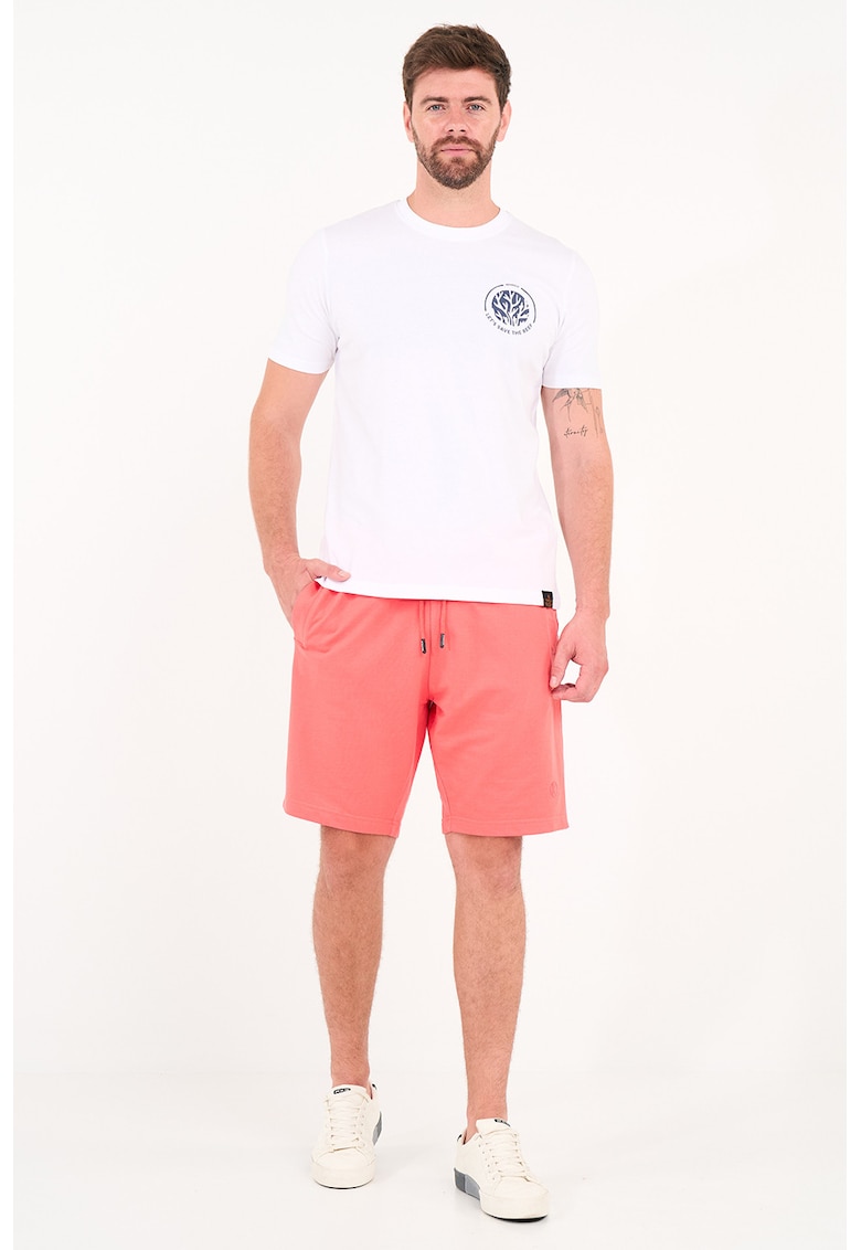Pantaloni scurti din amestec de bumbac cu snur - Coral