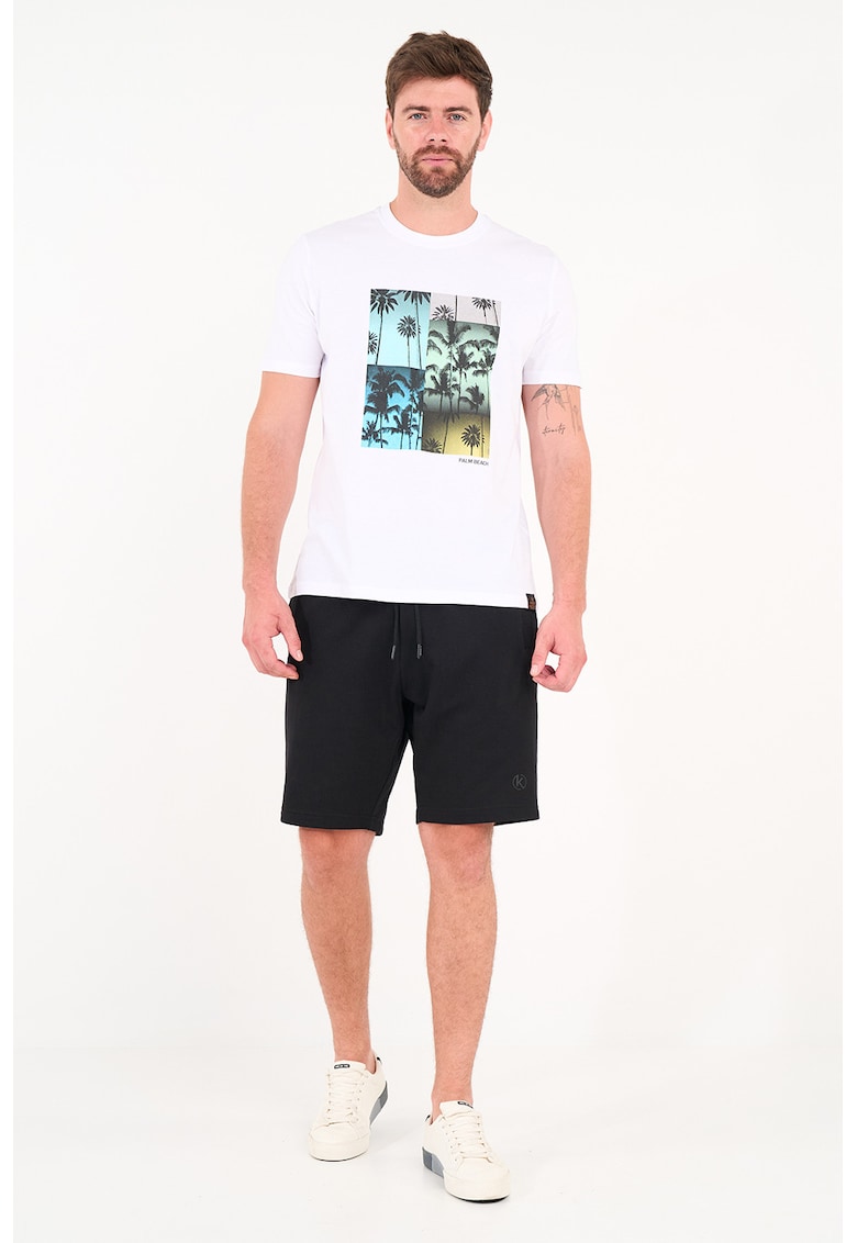 Pantaloni scurti din amestec de bumbac cu snur - Negru