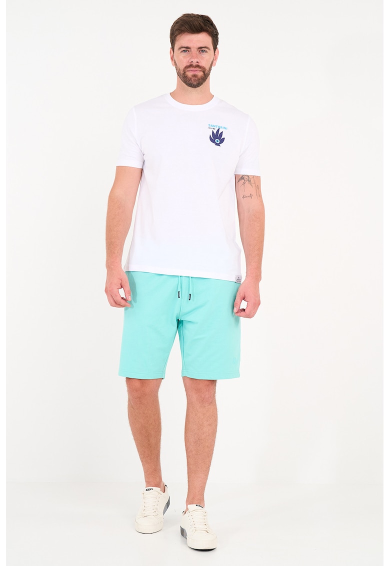 Pantaloni scurti din amestec de bumbac cu snur - Albastru aquamarin
