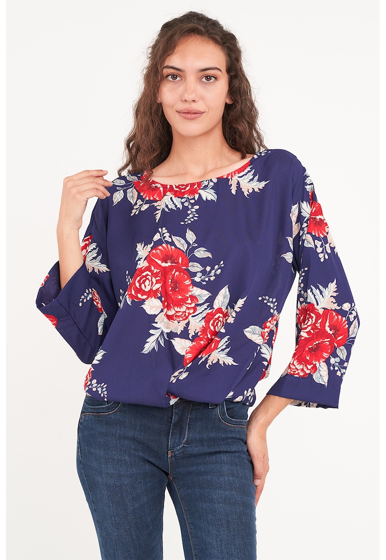 Bluza vaporoasa cu model floral - Verde/Bleumarin